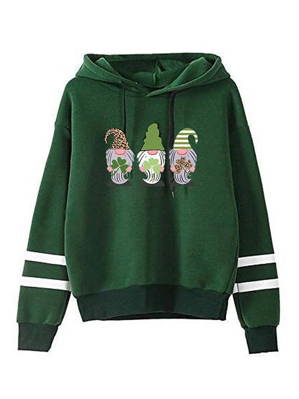 Gnome Print Hooded St Patricks Day Sweatshirt-elleschic