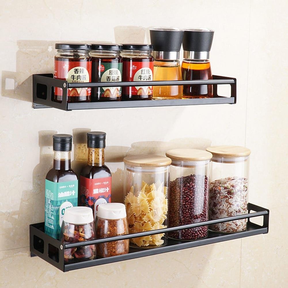 Modern Nordic Style Kitchen Organizer Wall Mount Bracket Storage Rack Spice Jar Holder