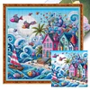 >SALE<Full Embroidery Eco-cotton Thread 11CT Printed Seaside World Cross Stitch50x50cm