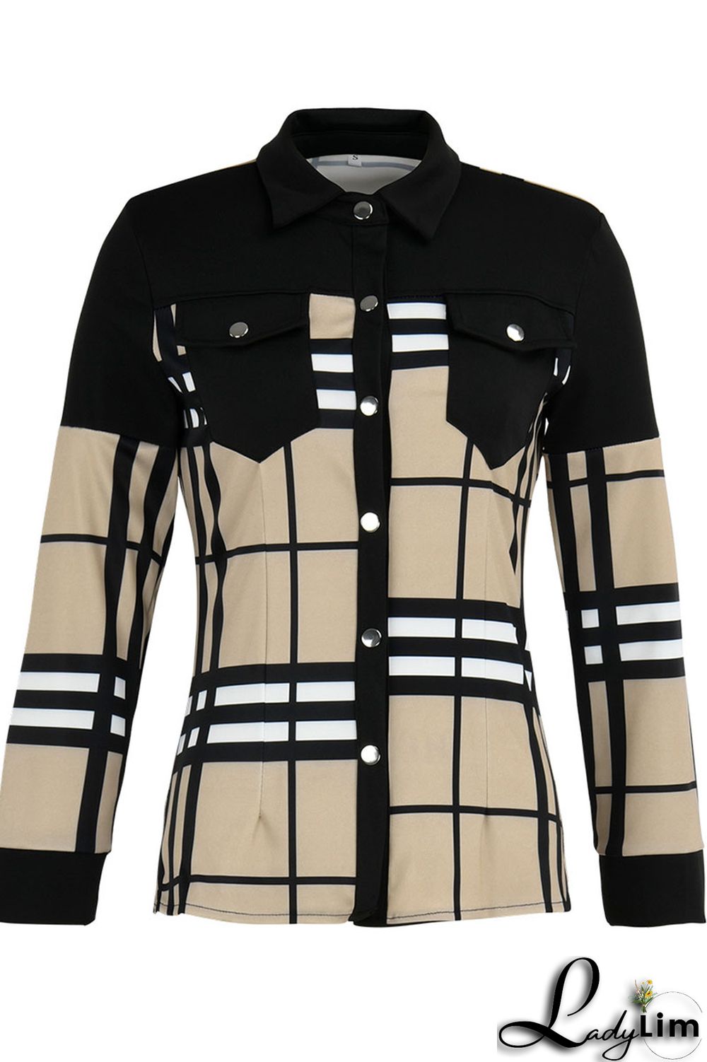 Blue Fashion Casual Print Patchwork Turndown Collar Tops