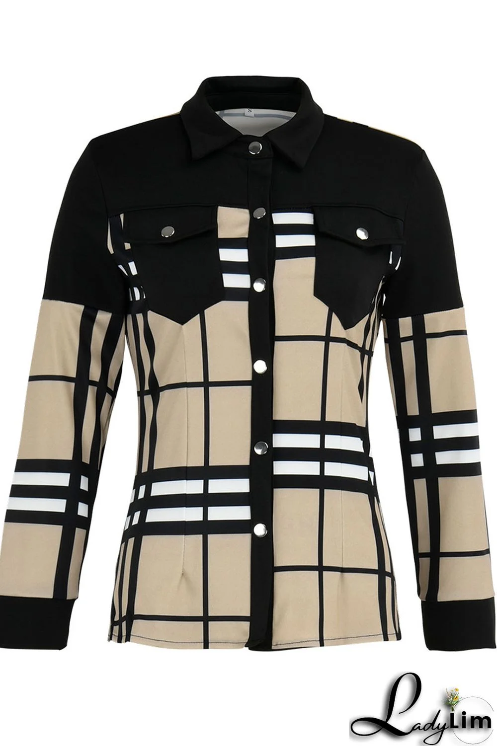 Blue Fashion Casual Print Patchwork Turndown Collar Tops