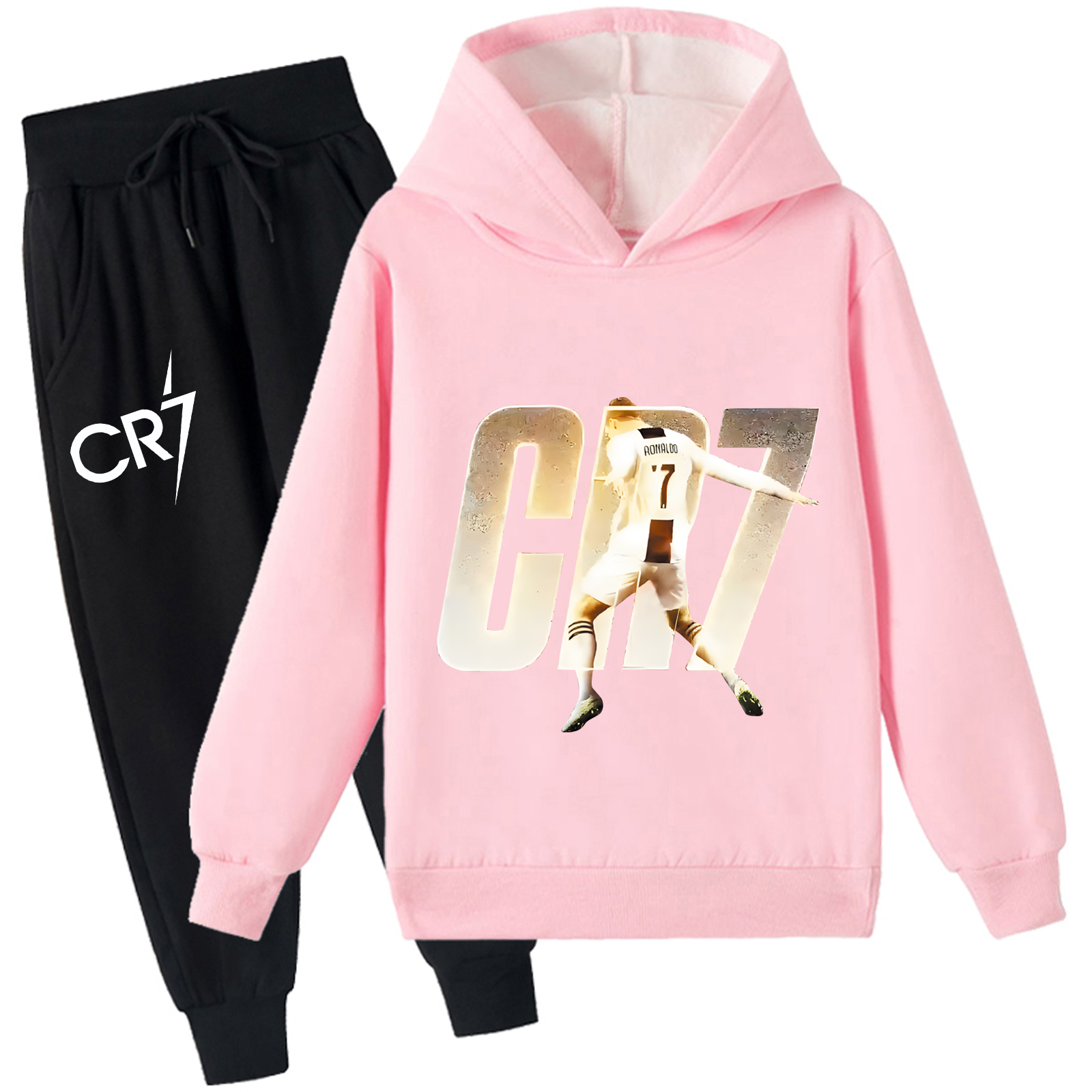 Mayoulove Cristiano Ronaldo Kids Fleece Hoodie Set - Unisex Stylish Sportswear for Boys  Girls, Trendy Activewear-Mayoulove