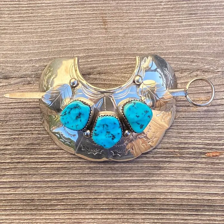 VIntage Navajo Pin and Shield Hair Barrette with Sleeping Beauty Mine Turquoise