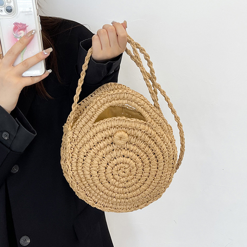 Statusupgame Round Straw Crossbody Bag Handmade Woven Shoulder Bag For Women Summer Beach Bag Bohemia Travel Small Handbag and Purse Women's handbags