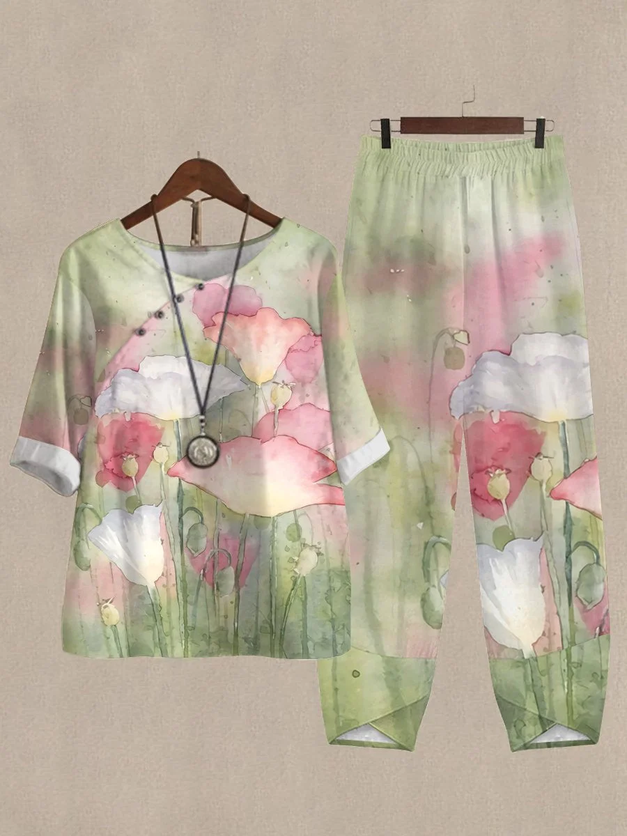 Watercolor Poppy Floral Print Set of Two