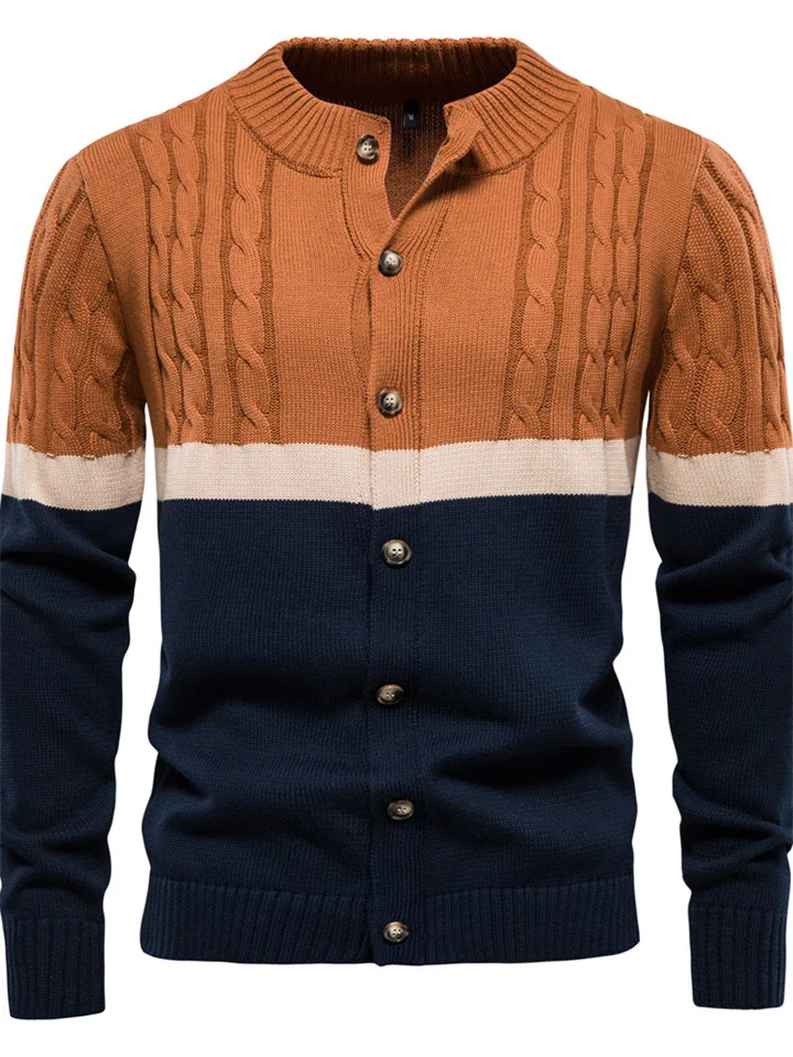 Men's Cotton Color Matching Cardigan Sweater