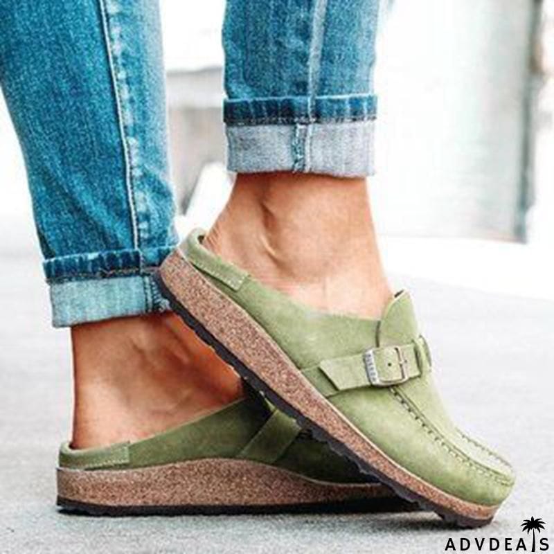 Women’s Casual Round Toe Flat Heel Slip On Backless Loafers