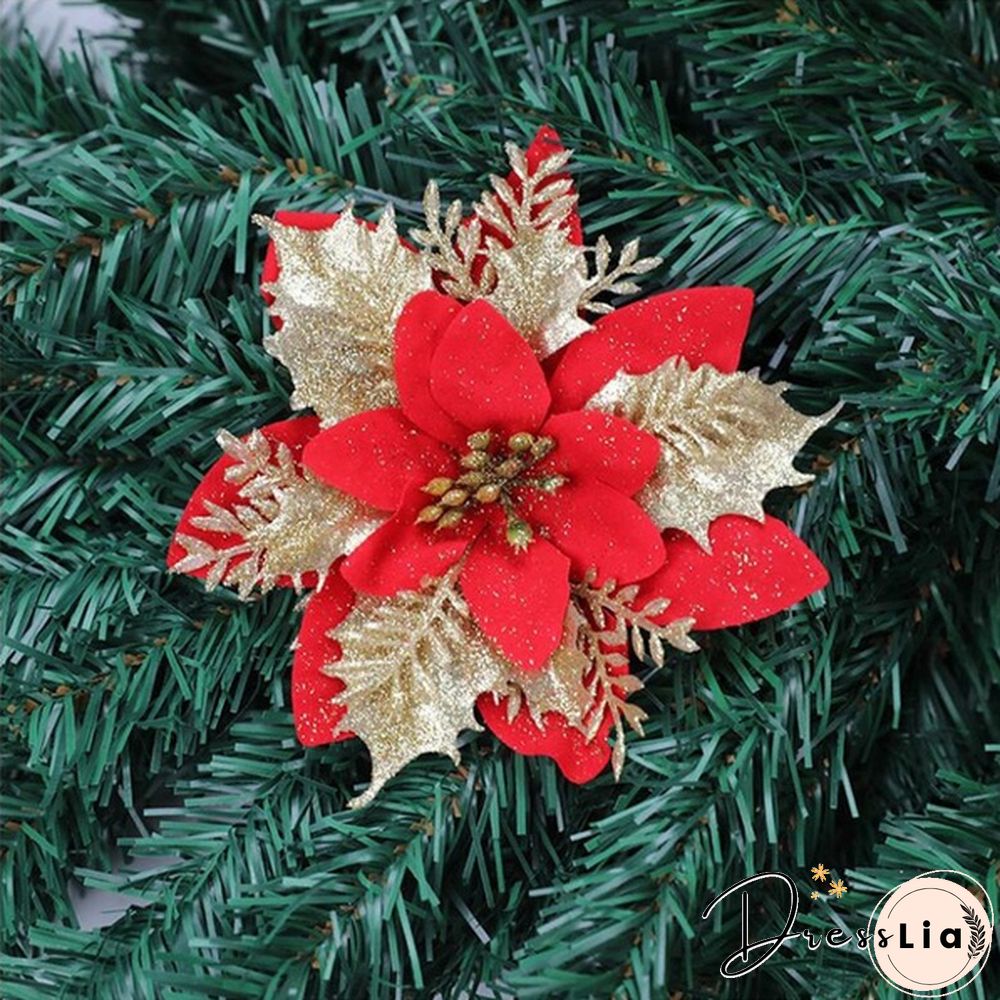 510Pcs Artificial Plastic Christmas Florals Glitter Fake Flowers Merry Tree Decorations