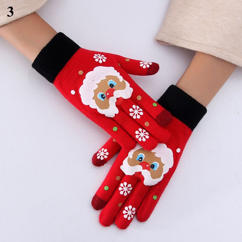 Women Autumn Winter Gloves Cute Santa Claus Printed Full Fingers Girls Warm Touch Screen Mittens Student Children Christmas Gift