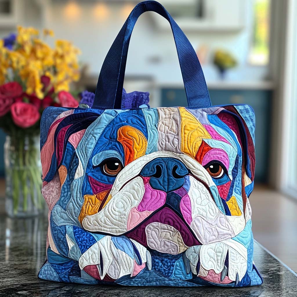 Bright Bulldog Patch Quilted Tote Bag NCU0NT8802