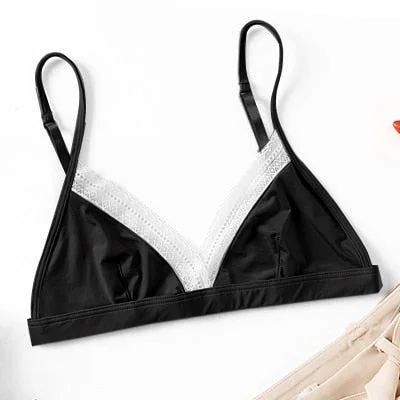 Satin Bralette Lace Bra Women Thin Underwear Without Bones Bras Sexy Triangle bralet Transparent Top Lingerie With Free Shipping