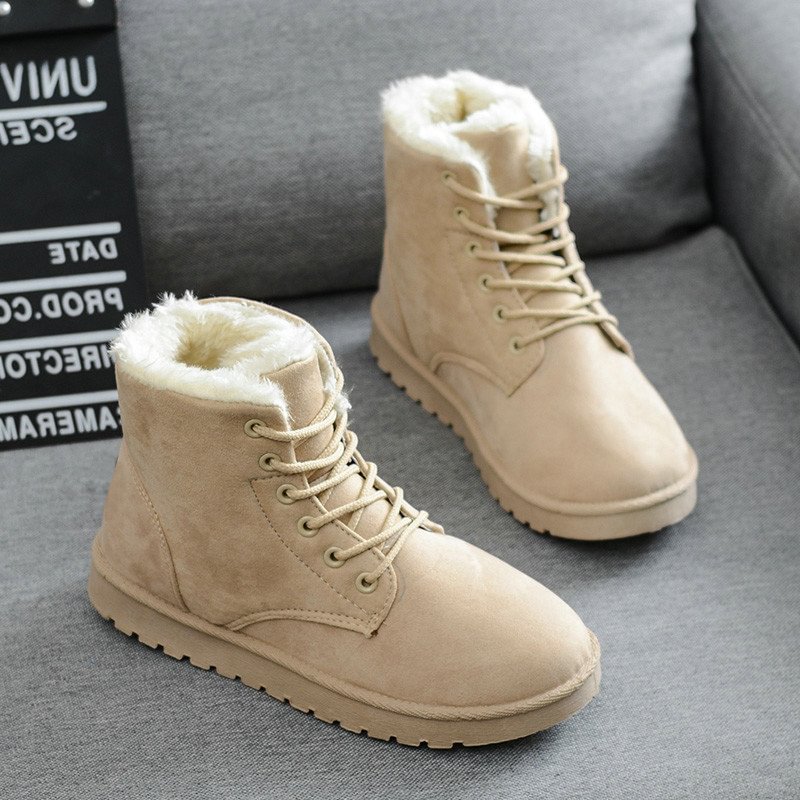 Canrulo Women boots 2019 winter snow boots female boots  warm lace flat with women shoes tide shoes  hot sale  2020