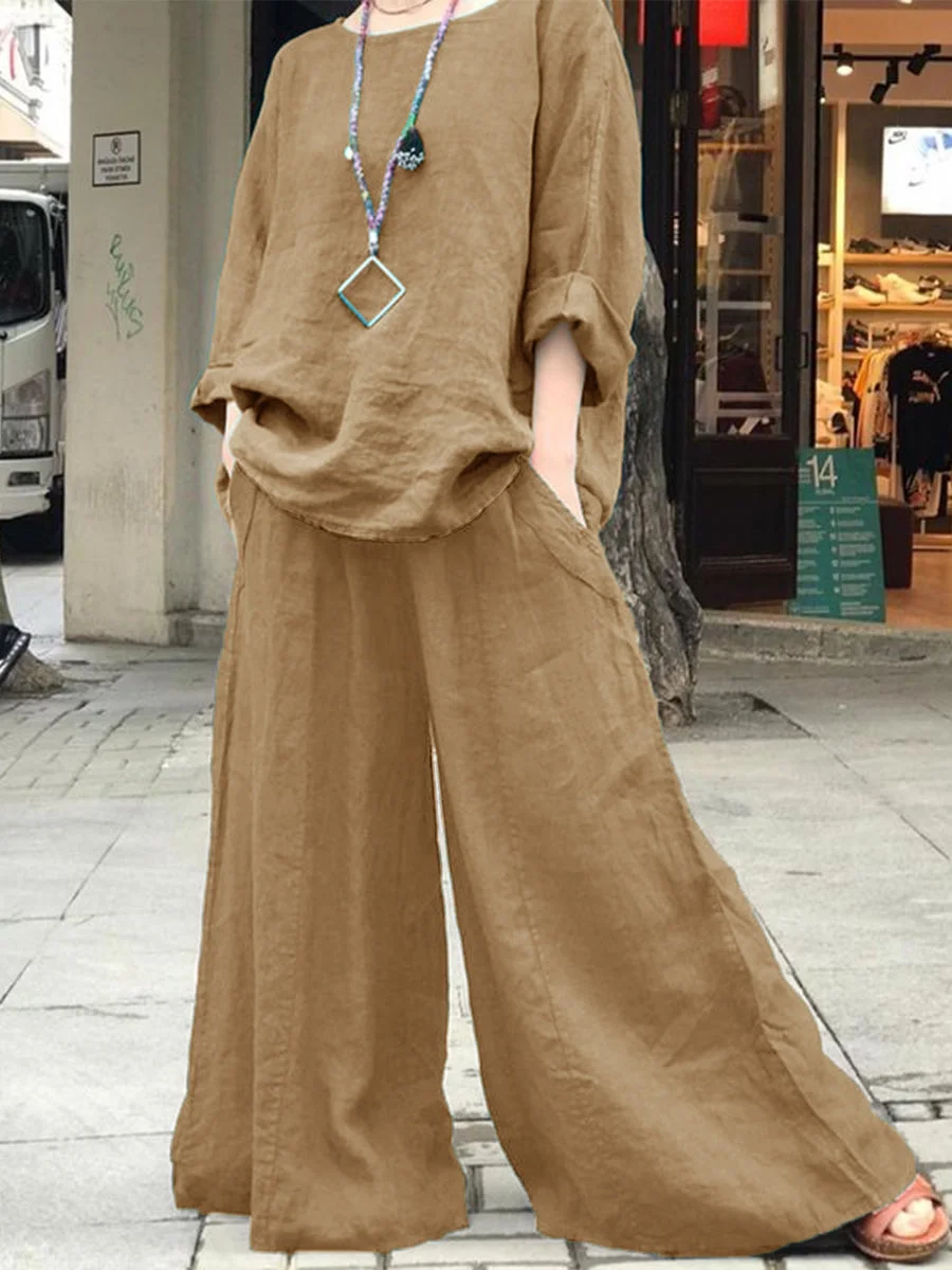 Solid Color Wide-leg Pants Casual Two-piece Suits
