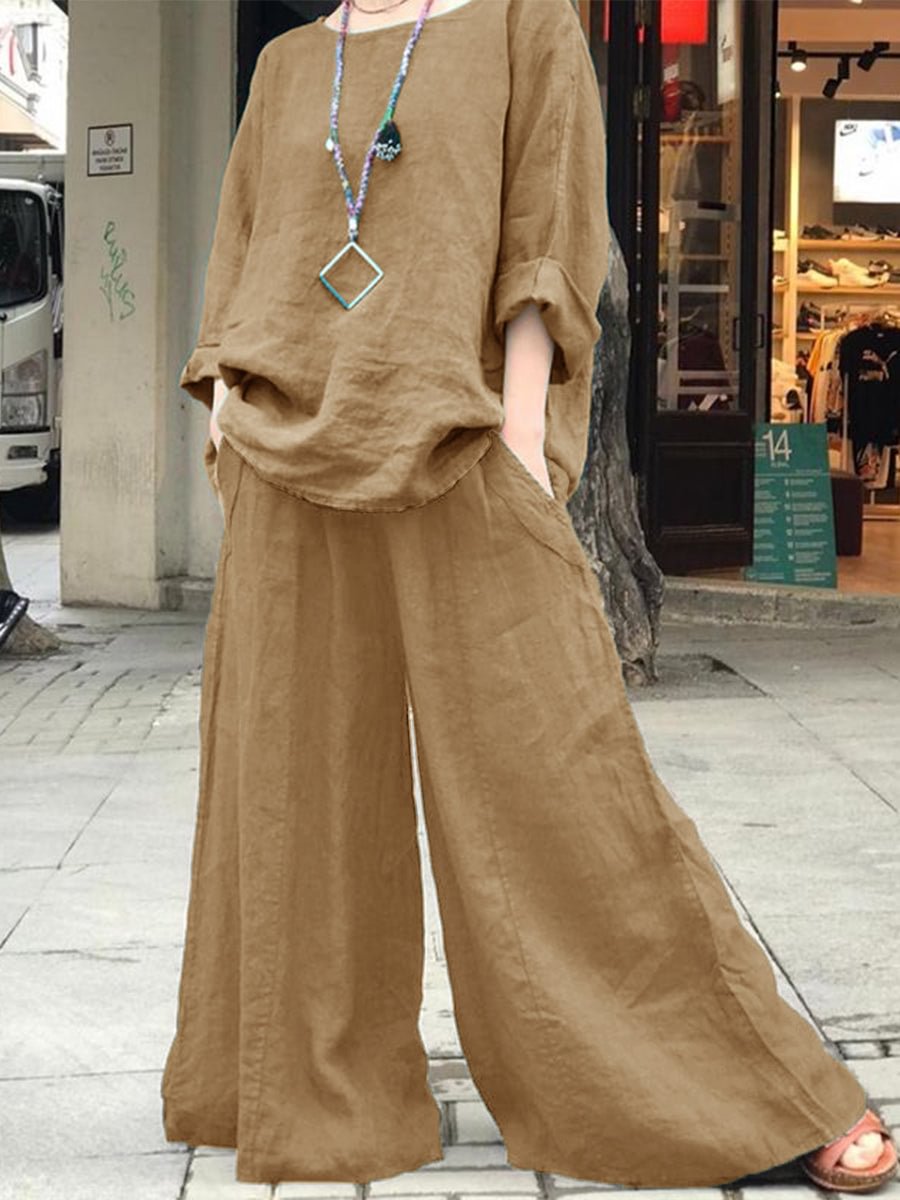 Solid Color Wide-leg Pants Casual Two-piece Suits