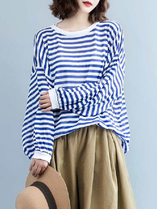 I -shaped Back Knitting Striped Casual Tops