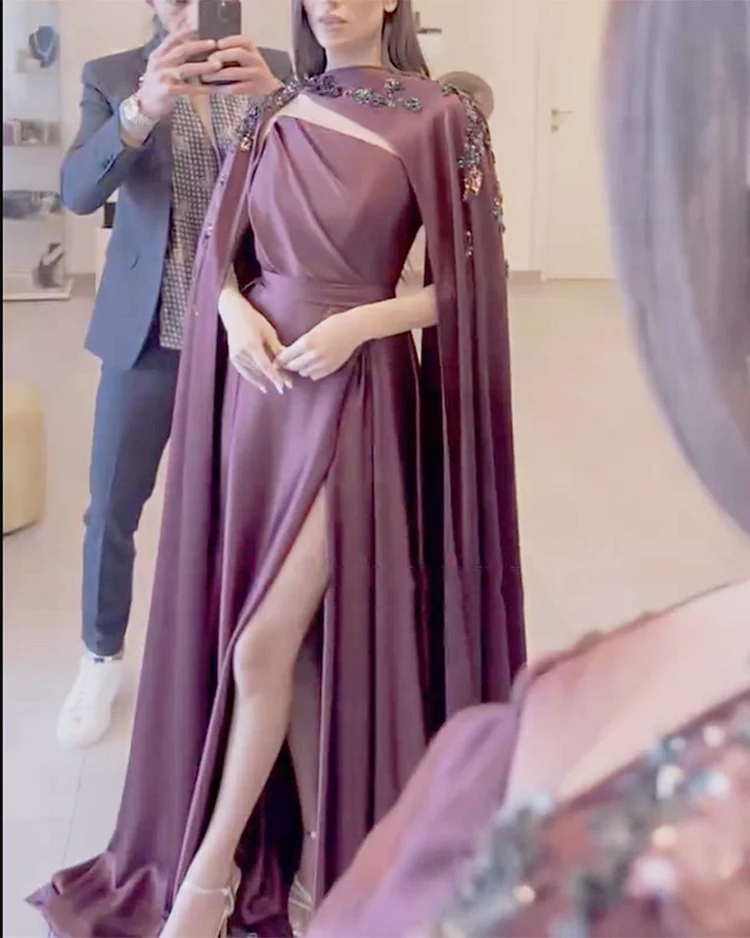 Women's Shawl Embroidered Slit Dress