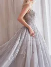 Shiny Embroidered Backless A-Line Evening Bandeau Maxi Dress