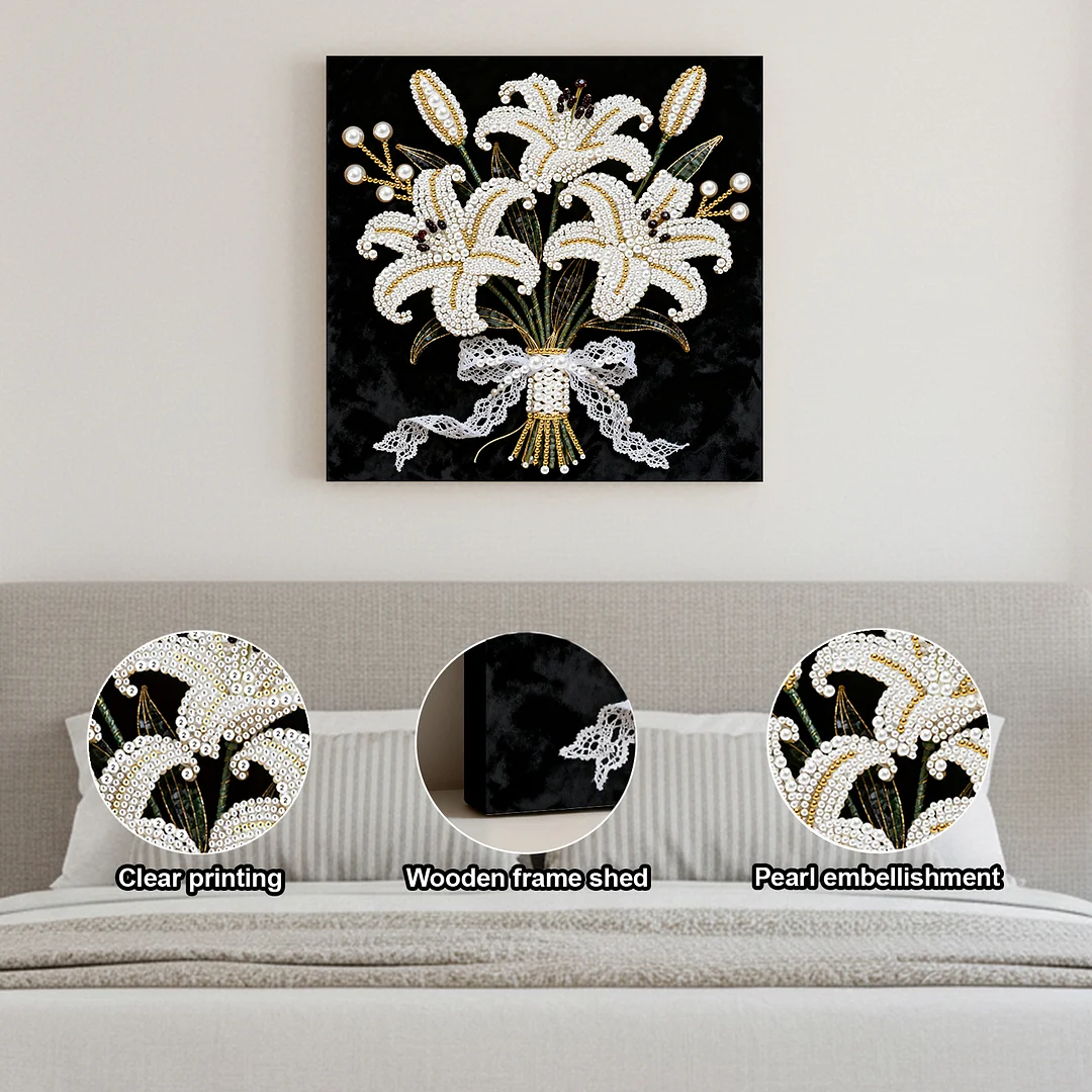 Blooming Flowers DIY Pearl Diamond Art Kit for Adult Home Decor 25x25cm With Frame