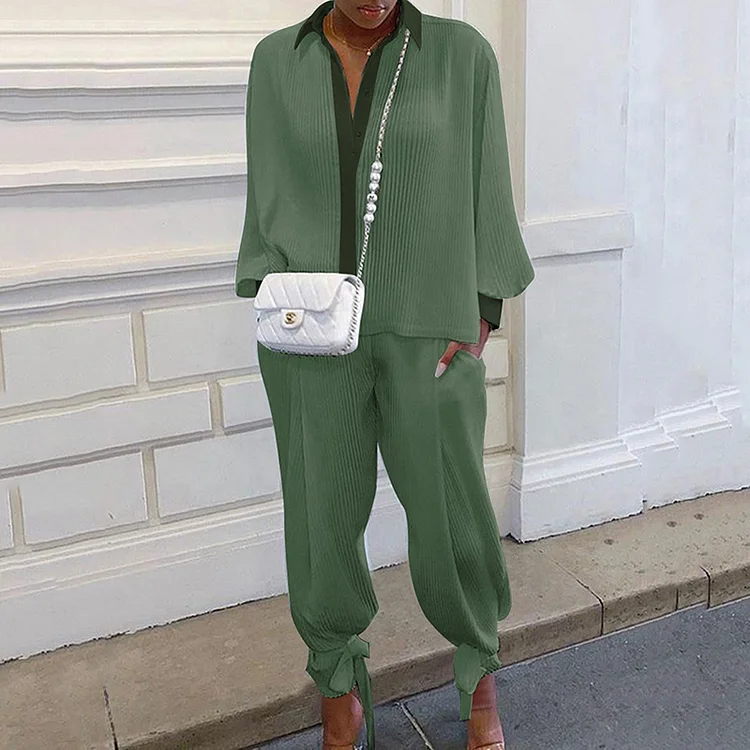 Threaded Loose Shirt Two-Piece Set