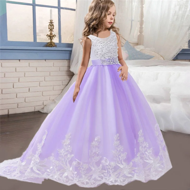 Pink Bridesmaid Princess Dress for Flowers Lace Girl Wedding Dress Girls Tulle Fuffy Party Formal Princess Dress Vestidos 8 14Y