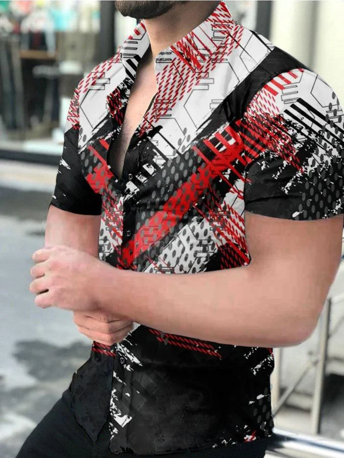 Men's Casual Printed Short-Sleeved Shirt36