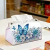 Blue Flowers Butterfly DIY PULeather Diamond Painting Tissue Box for Adults Beginners Gem Art Painting Napkin Holder for Living Room Bedroom Bathroom Table Decor