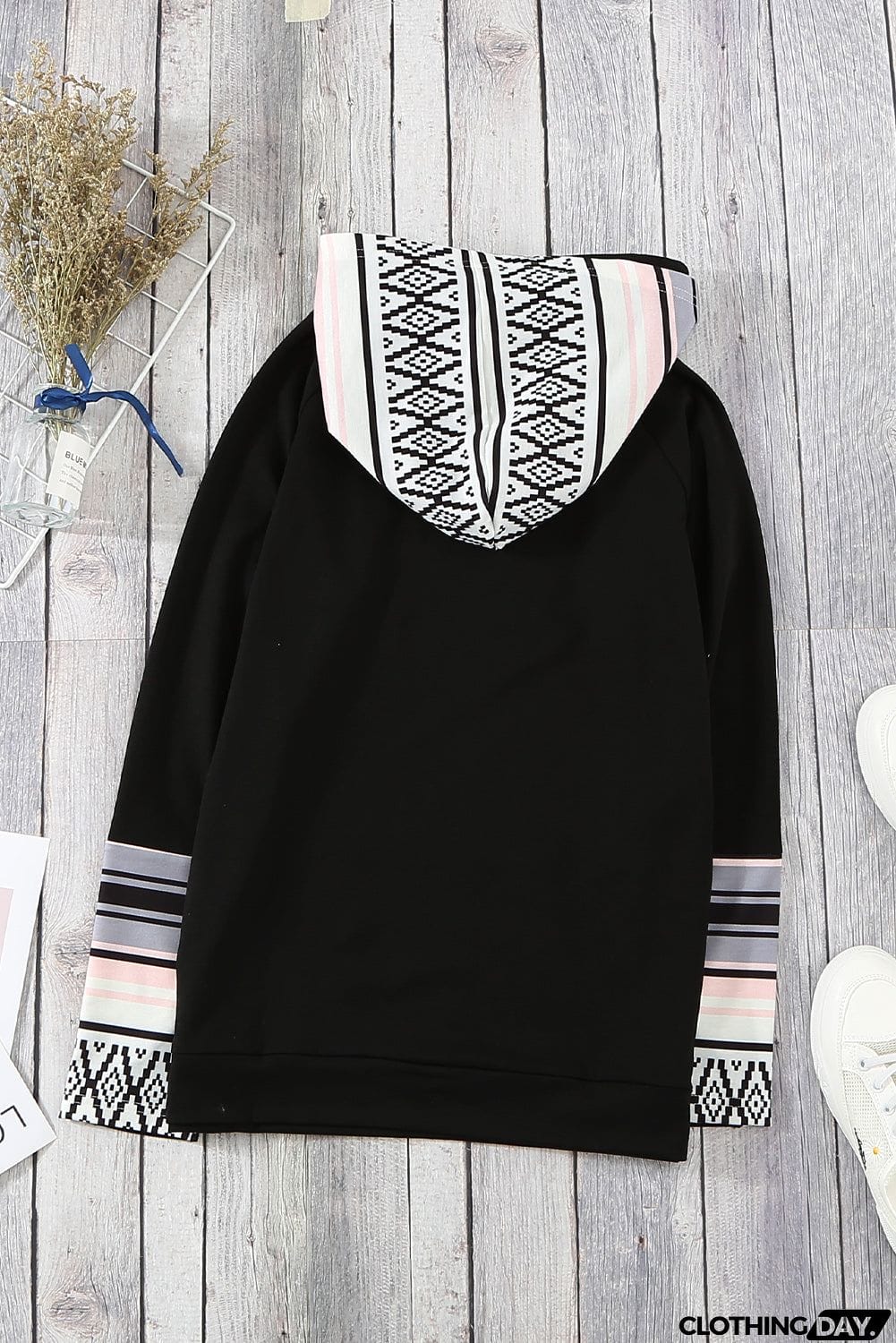 Plaid Double Hoods Thumb Hole Hoodie