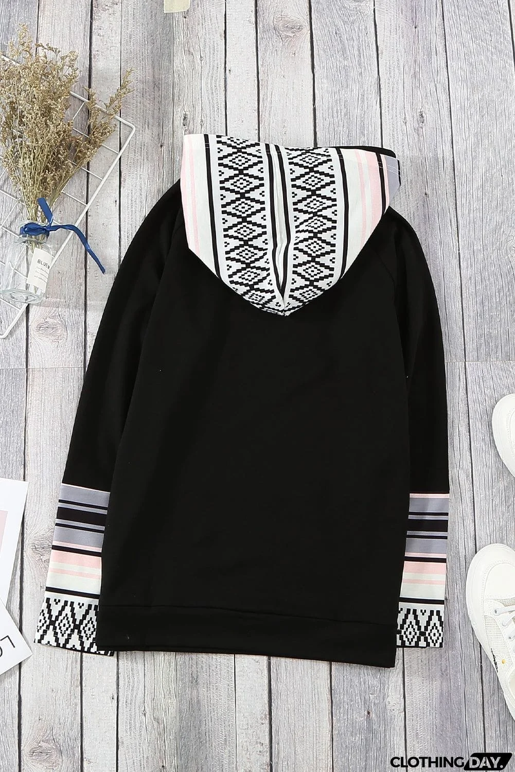 Plaid Double Hoods Thumb Hole Hoodie