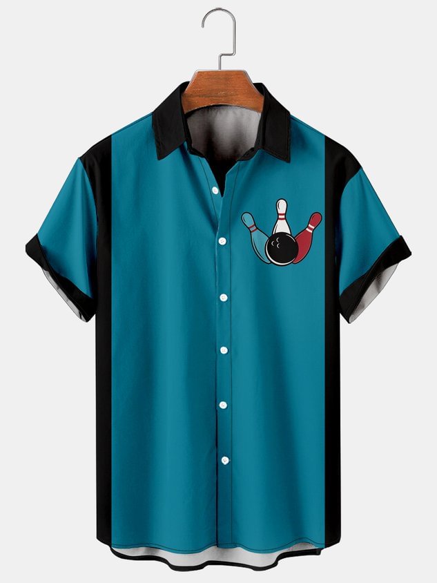 Holiday Leisure Retro Bowling Element Alphabet Pattern Hawaiian Style Printed Shirt Top