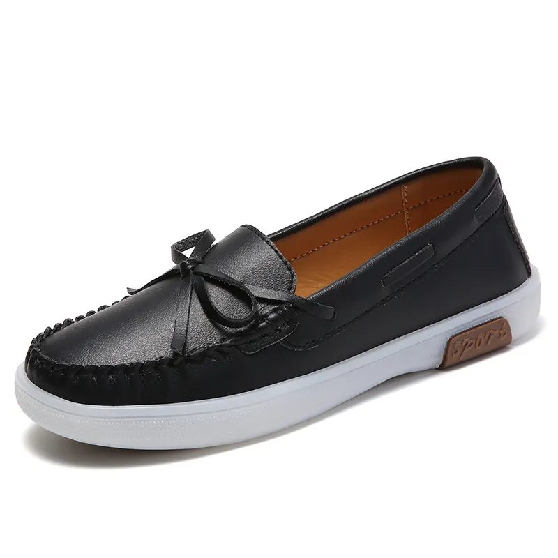 Yyvonne Yyvonne And Autumn Leather Shoes Women One Foot Bow Flat Single Shoes Korean Version Of The Lefu Shoes Casual Lazy Bean Shoes