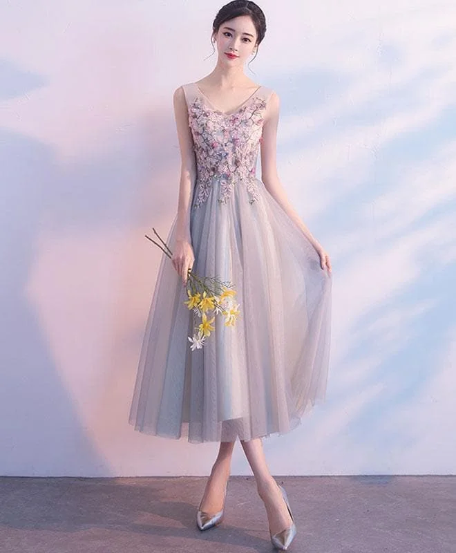 Cute V Neck Lace Applique Prom Dress