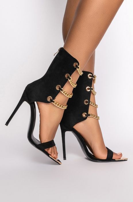 VCSHOES Women Sandals Gold Chain Shoes Female Open Toe Zipper High Heel Lady Pointed Toe Sandals Boots 44