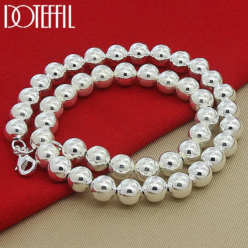 DOTEFFIL 925 Sterling Silver 10mm Hollow smooth bead ball beaded Necklace For Women Men Jewelry