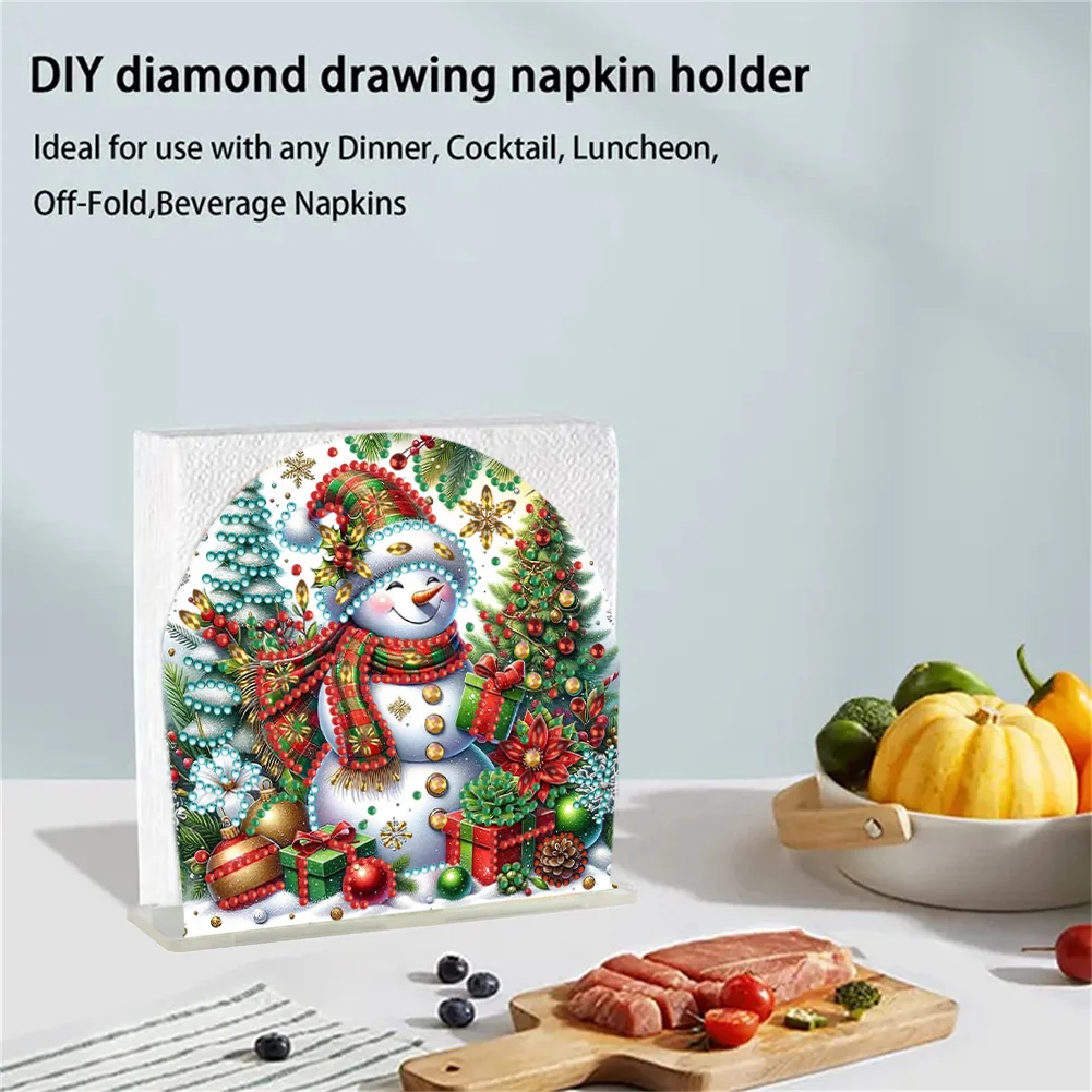 DIY Christmas Snowman Acrylic DIY 5D Diamond Art Painting Napkin Holder Set