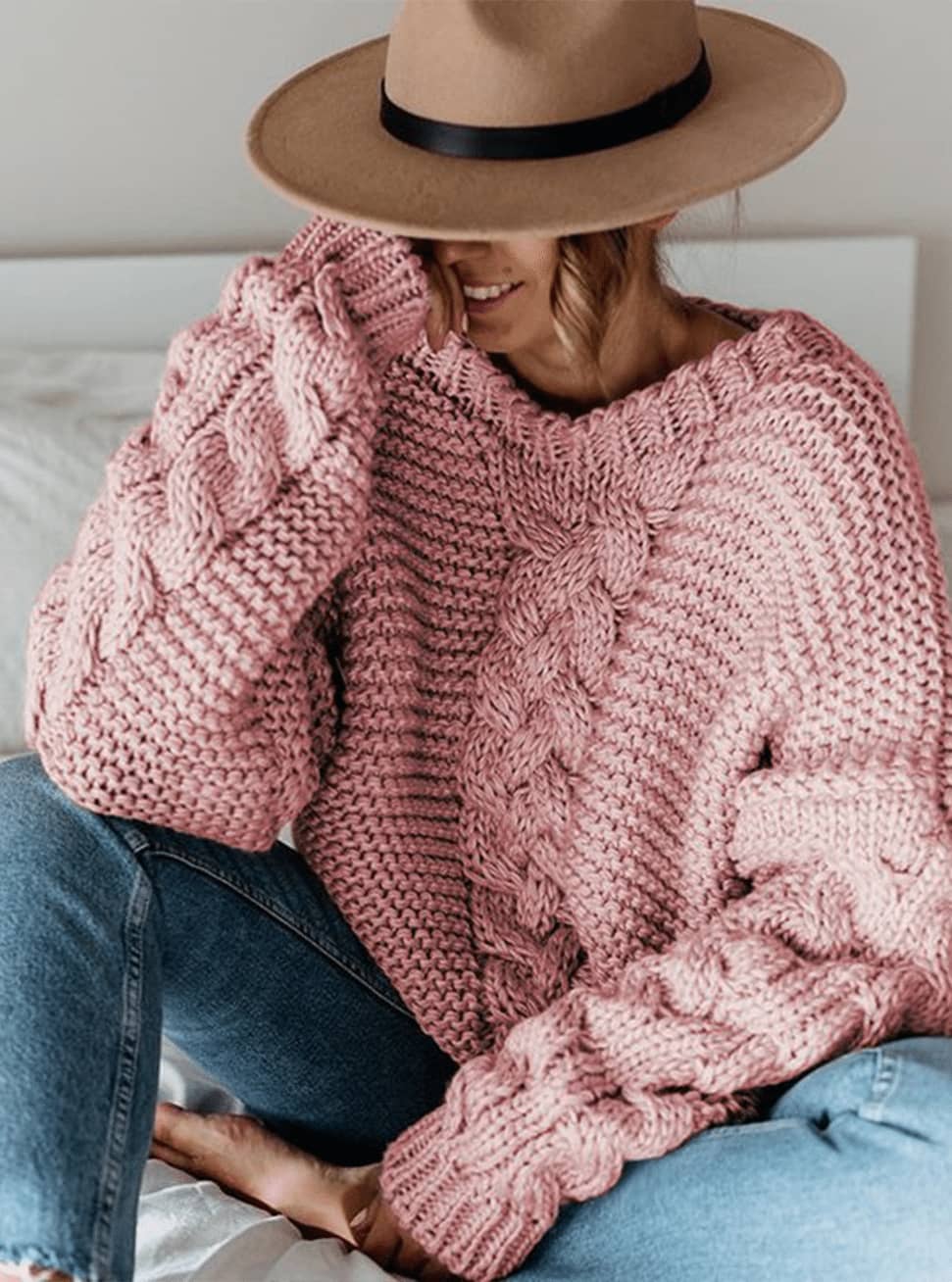  thdmladies Solid Color Knitted Knotted Sweater thedmladies