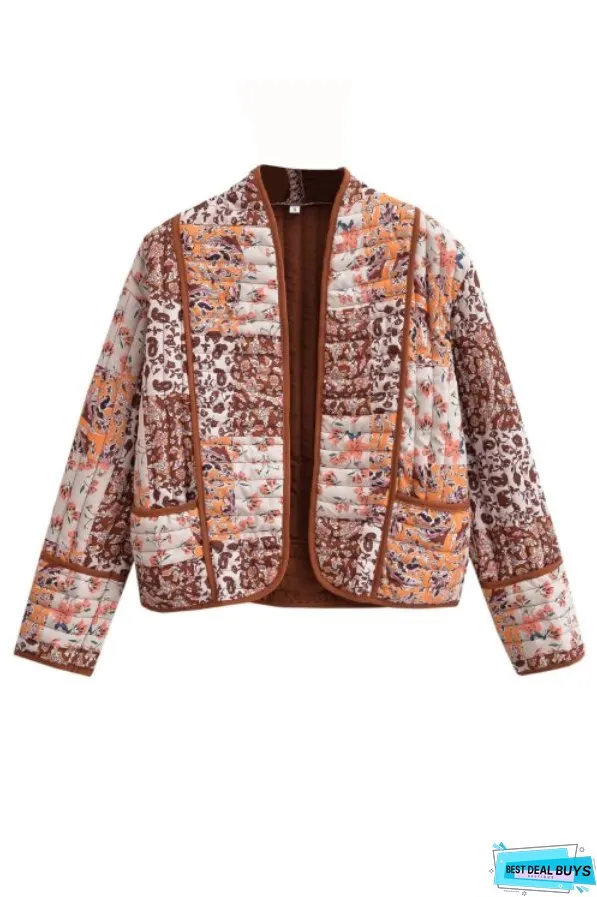 Fashion Printed Loose Casual Cardigan Short Quilted Cotton Jacket