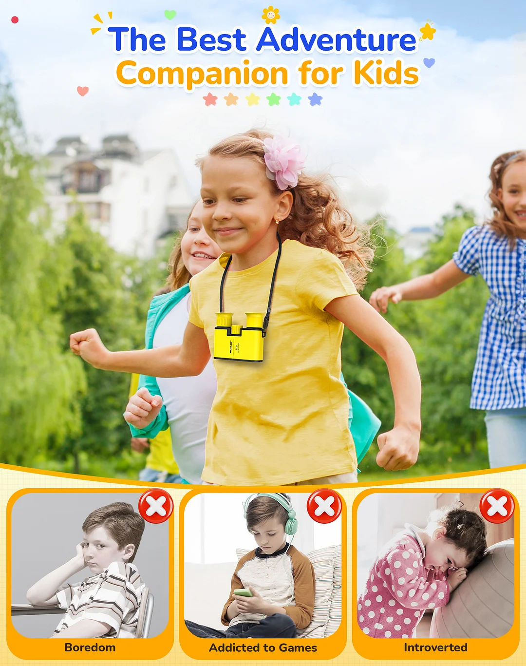 BEBANG 8x21 Binoculars for Kids, Binoculars Set for Boys Girls Bird Watching Educational Learning Hunting Hiking Birthday