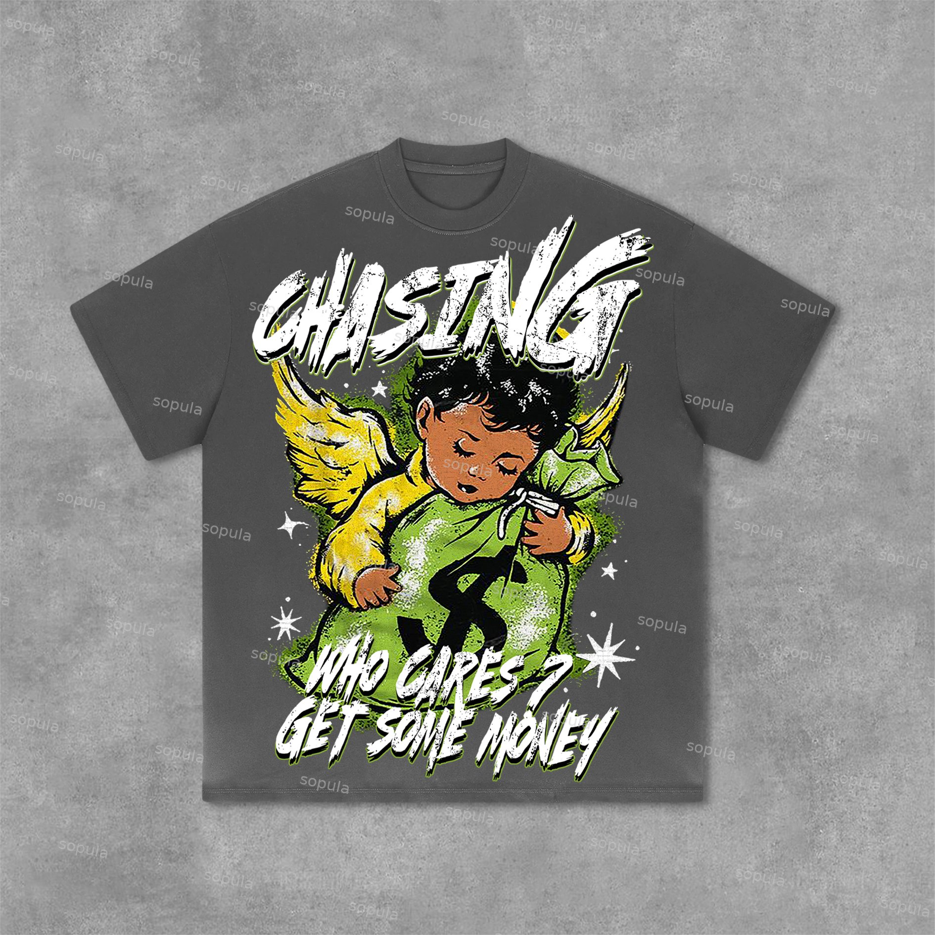Sopula Chasing Money Graphic Print Cotton Retro T-Shirt