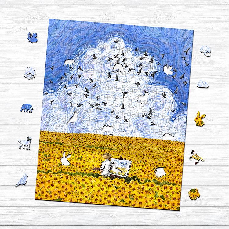 Van Gogh's Sunflower Field Wooden Jigsaw Puzzle
