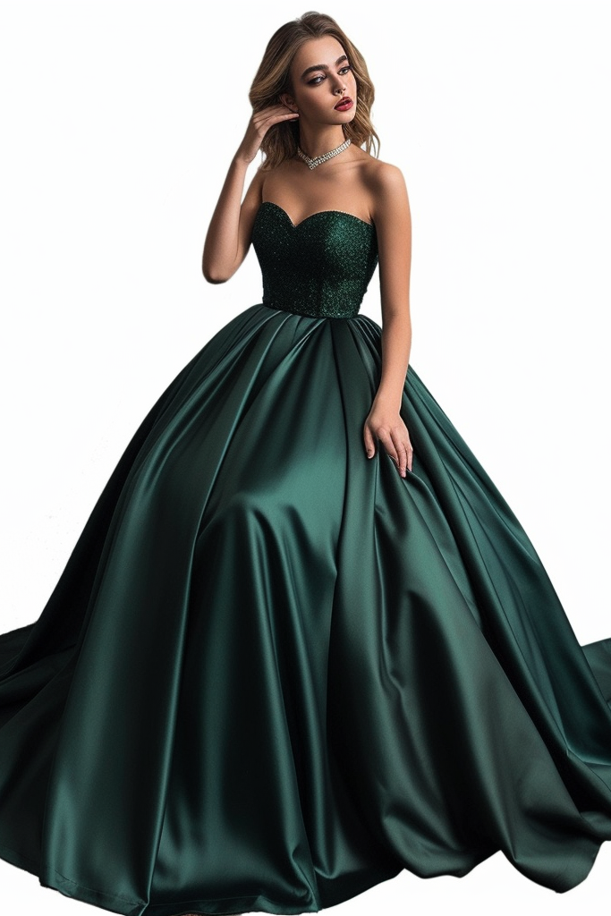 Dark Green Long Prom Dress Sweetheart With Sequins A-BS-004