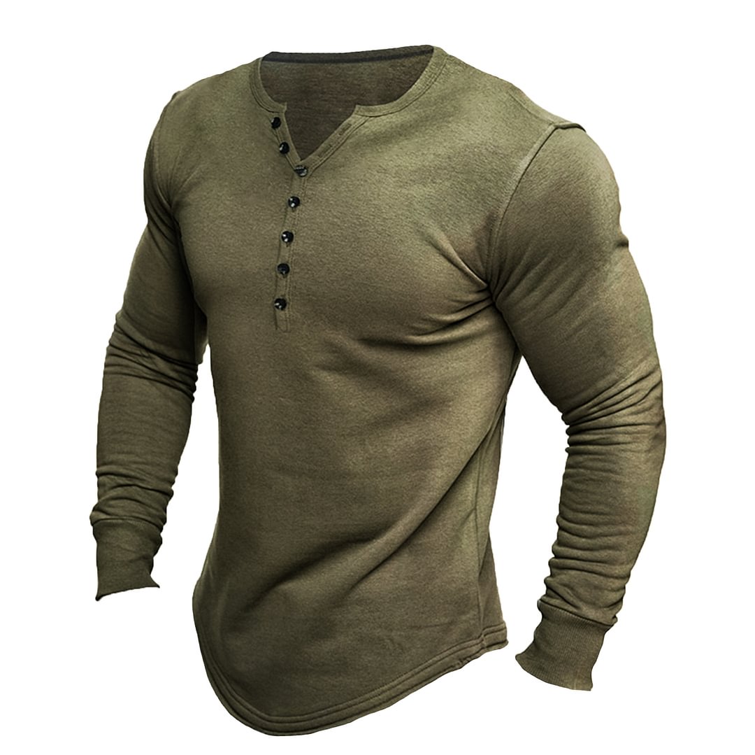 Men's Retro Casual Henry Collar T-shirt-Compassnice®