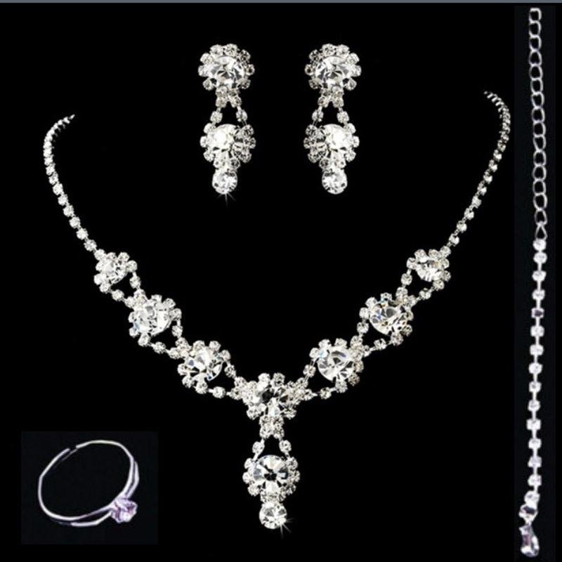Handmade Rhinestone Clear Crystal Tear Jewelry Set-VESSFUL