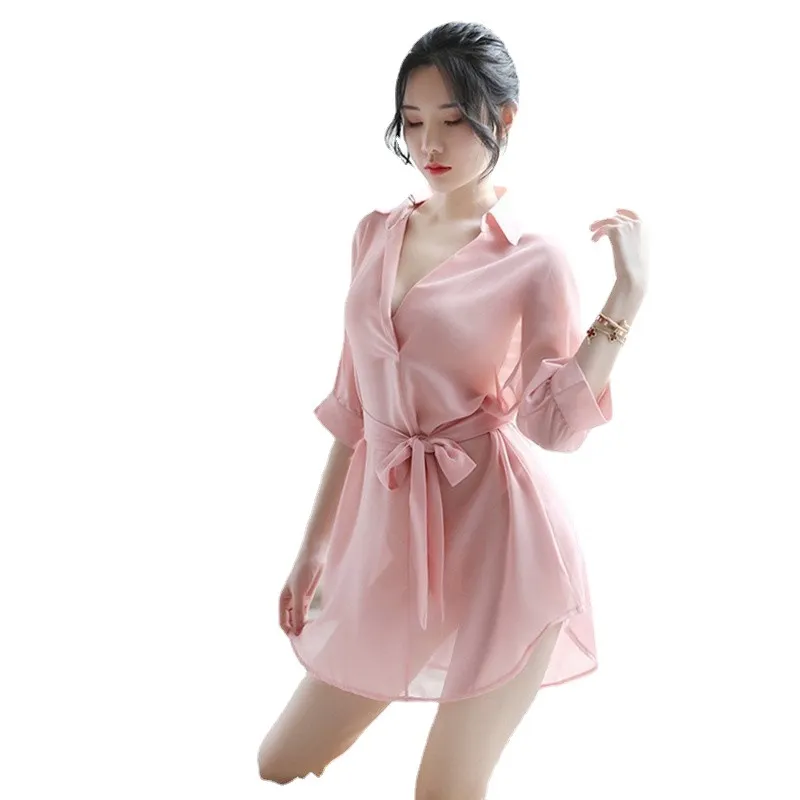 Churchf Sexy Lady Chiffon Shirt Pajamas Adorable Adorable Princess Perspective With Solid Suit Passion Uniform