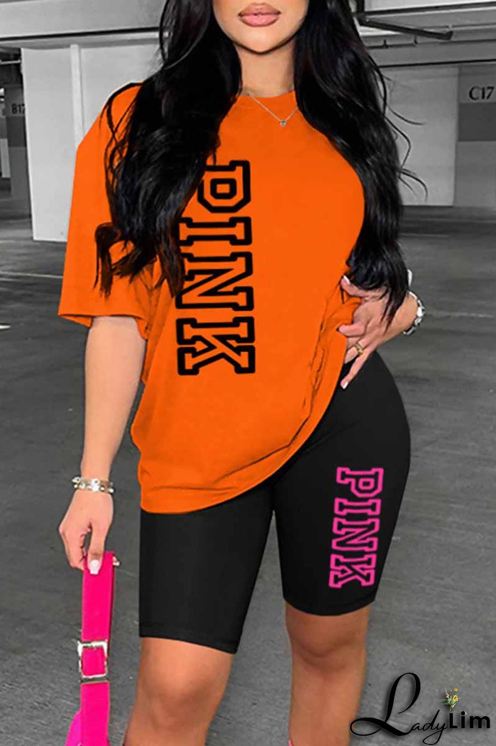 Ginger Casual Print Letter O Neck Short Sleeve Two Pieces