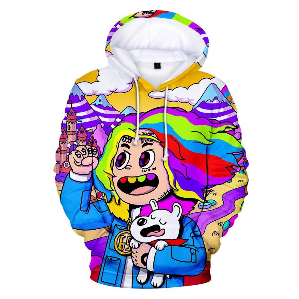 6ix9ine Rainbow Hoodies For Men Women Hooded Sweatshirt Pullover Hoodie