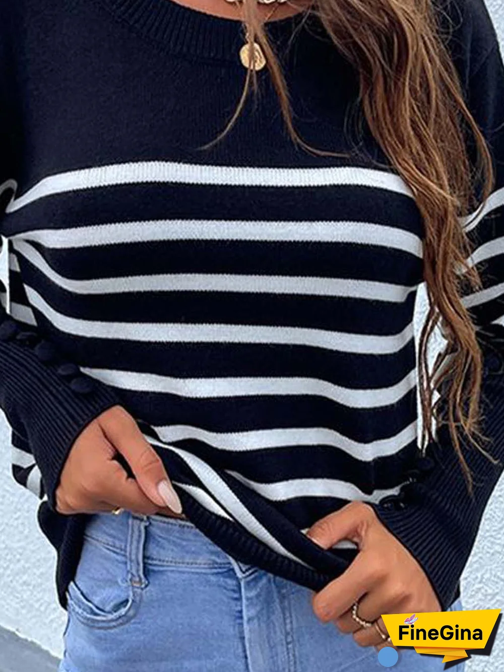 Striped Casual Crew Neck Sweater