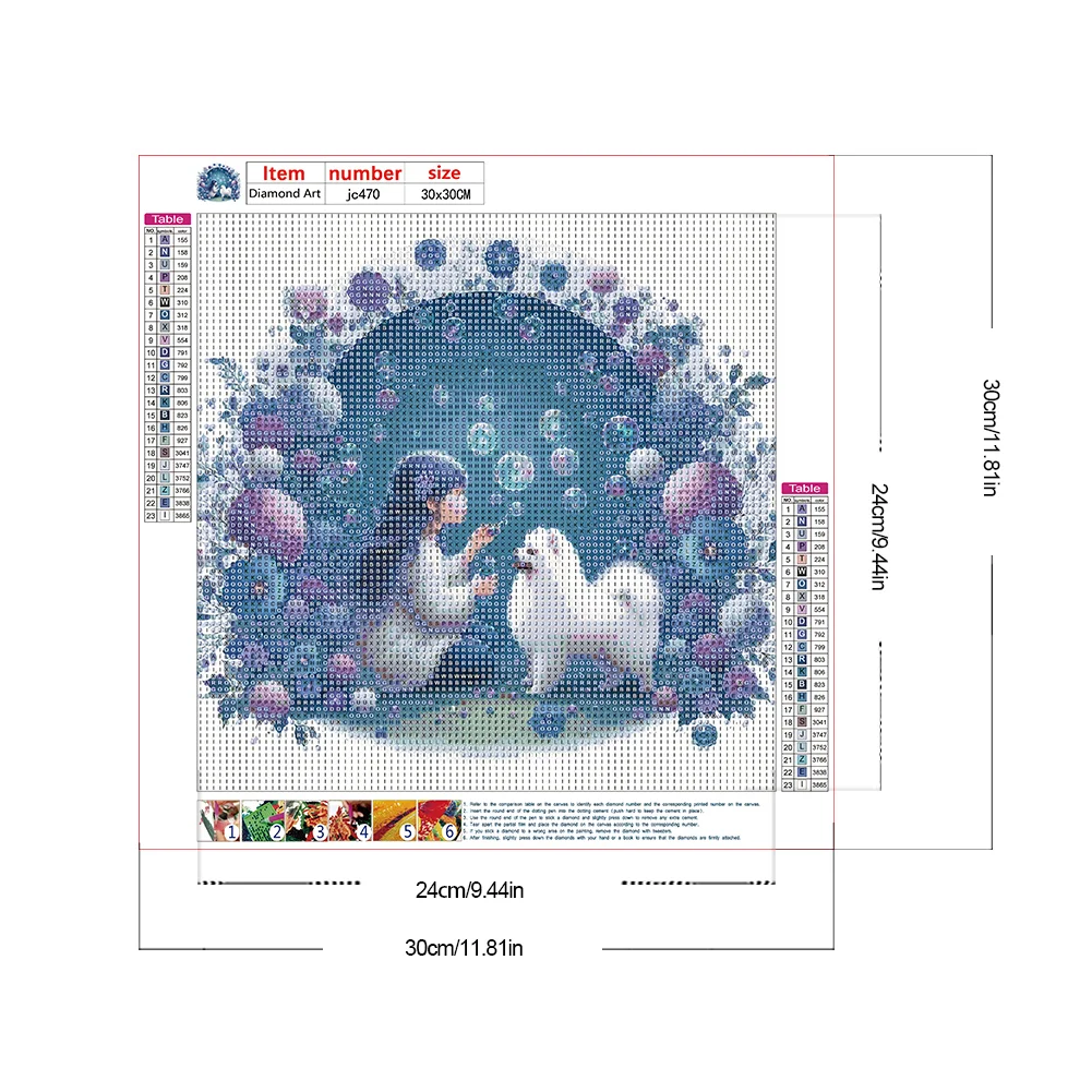 Full Round Diamond Painting 30*30cm - Girl And Samoyed Dog