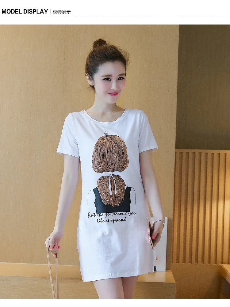 Uveng Uveng Summer New Women's Korean Dress Print Women's Medium Long Short-Sleeved T-Shirt Girl Top Bottom