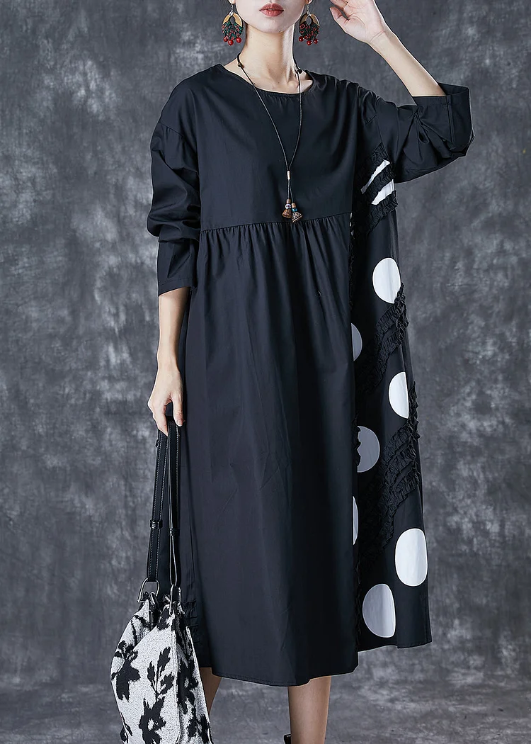 Style Black Ruffled Patchwork Cotton Dress Spring