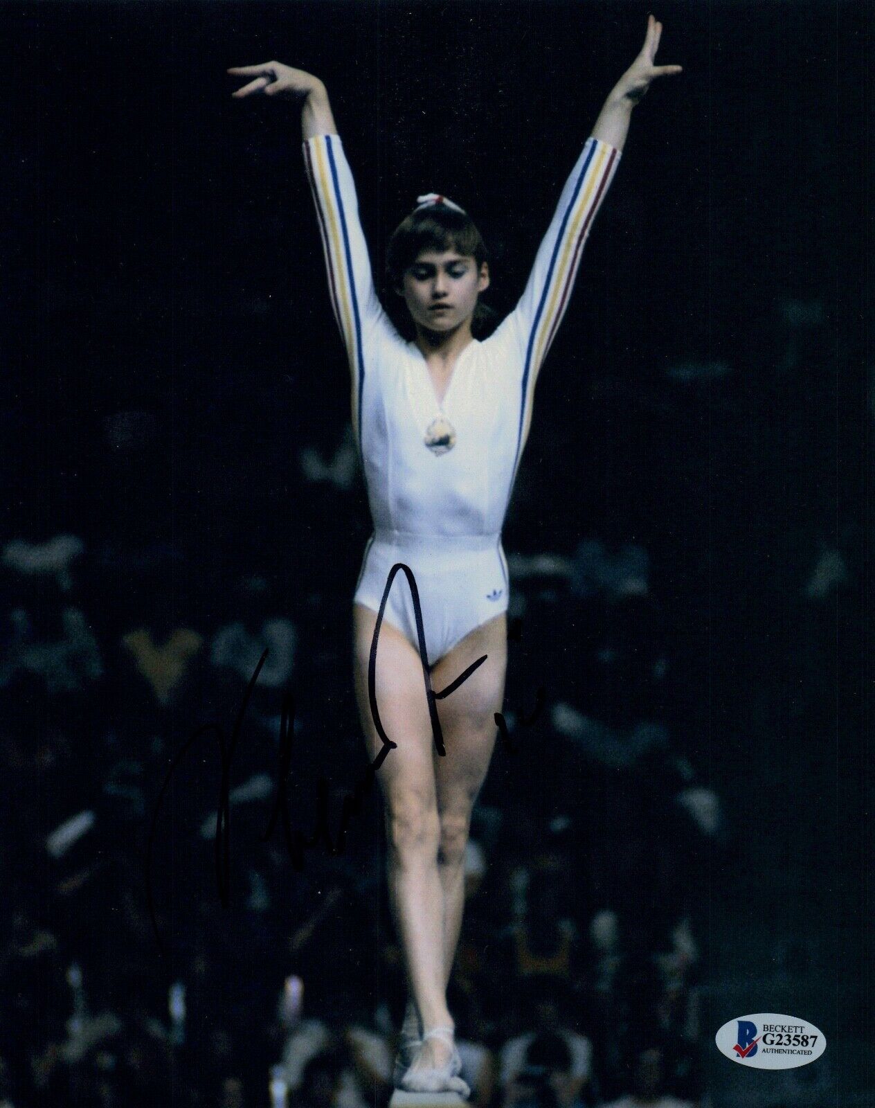 Nadia Comaneci Signed Autographed 8x10 Photo Poster painting Olympic Gymnast Beckett Bas COA